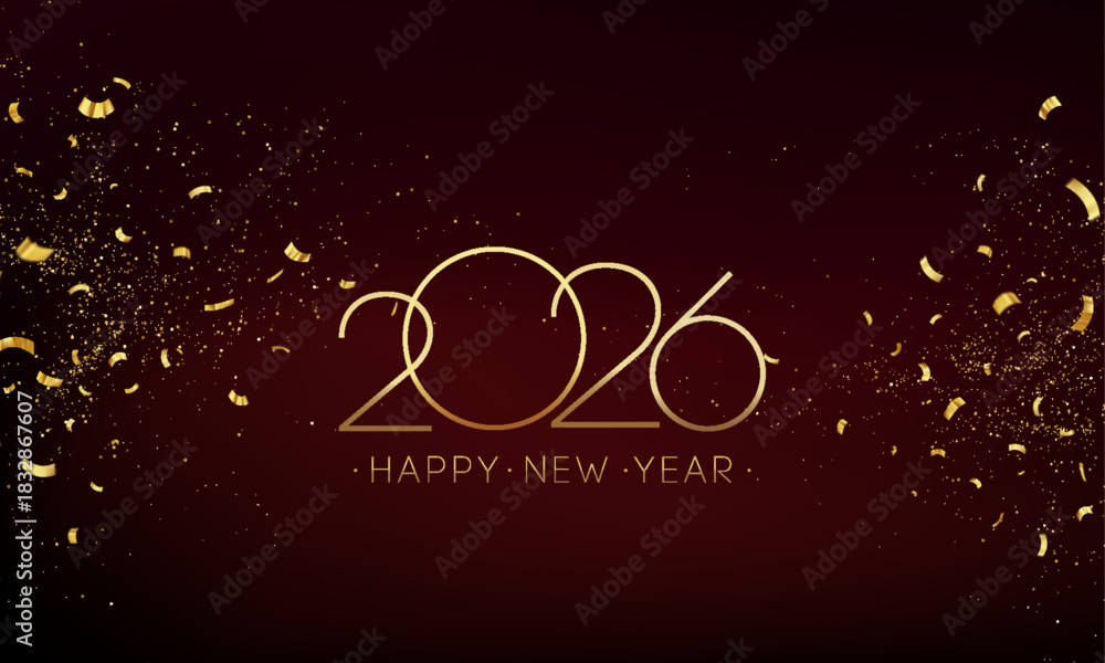 Obraz premium 2026 Merry Christmas and Happy New Year Abstract Shiny Gold Glitter Decoration. Festive Background. Vector design element