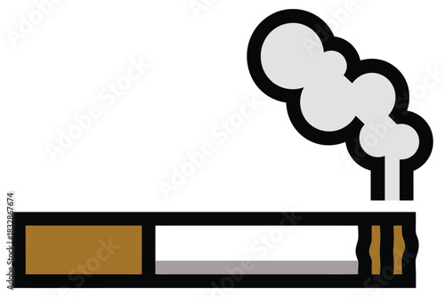 A lit cigarette is shown emitting a plume of smoke.