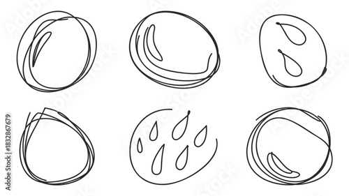 Abstract organic seed like shapes in a vibrant cmyk color palette with clean lines and geometric elements