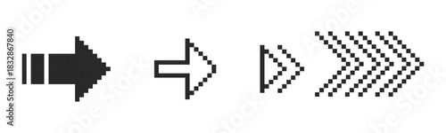 Pixel arrow set. Pixel art different directions 8 bit gaming console style sign. Interface icon. Collection