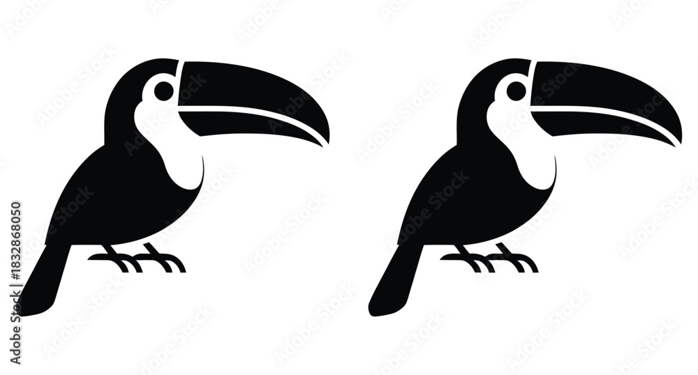 Fototapeta premium Two silhouette toucans are placed side by side against a white background.