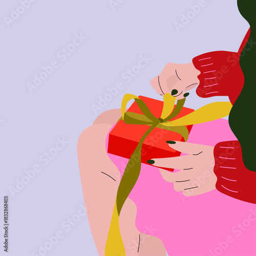 Woman Opening Gift Box – Festive Holiday Illustration