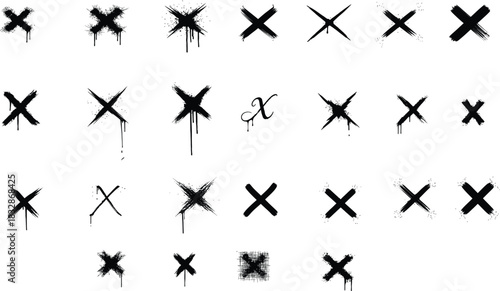 Set of black hand drawn painted x marks vector illustration collection different styles