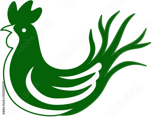 Organic chicken logo or wooden twig tail