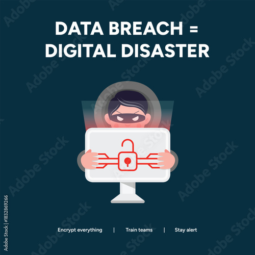 Hacker stealing data from computer screen representing digital disaster