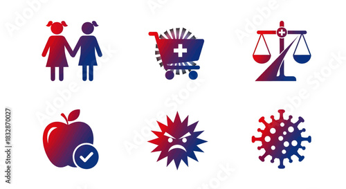 Diverse icons representing health, justice, and family concepts with a modern gradient.