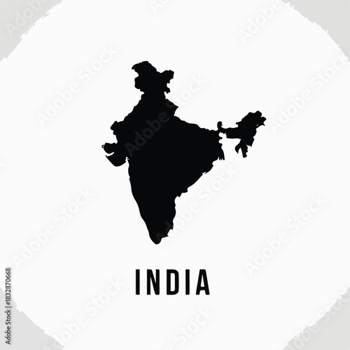 Silhouette map of India with the country name written below it, representing the nation's geography and identity