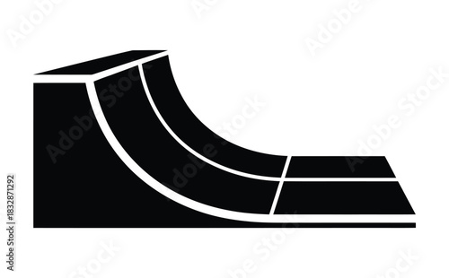 Sleek black quarter pipe ramp for extreme sports and skateboarding.