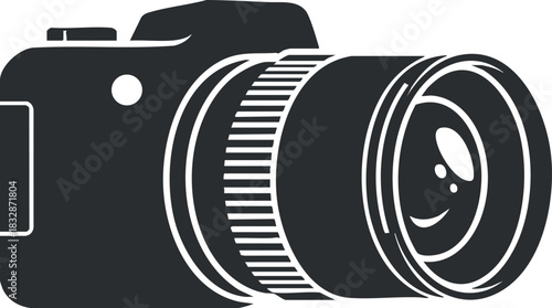 Modern black and white vector illustration of a camera design for photography and creative projects