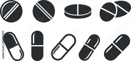 Modern flat design vector illustration of various pills and capsules for health and medical projects