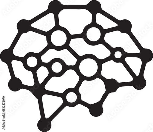 Abstract black silhouette of a stylized brain network or neural connection system isolated on transparent background