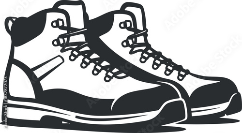 Stylish black and white vector illustration of hiking boots, perfect for outdoor adventure and fashion design projects