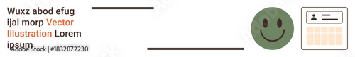 Identity verification, user profile, administrative systems, personal data management, customer information, online registration. happy face, ID card and placeholder text. Identity verification