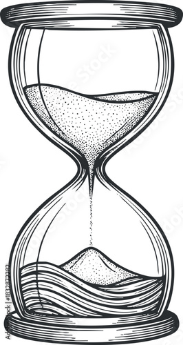 Vintage outline vector illustration of an hourglass symbolizing time measurement and the passage of time for design projects.