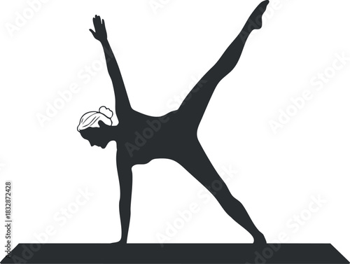 Silhouette vector illustration of a woman performing a yoga pose, ideal for health and fitness concepts.