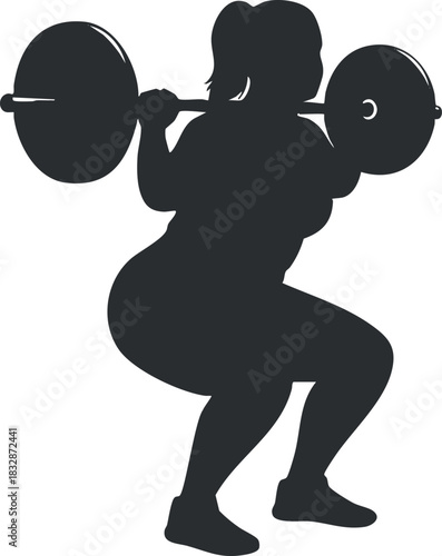 Silhouette vector illustration of a woman performing a squat with a barbell, ideal for fitness and health projects