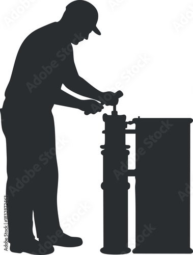 Silhouette vector illustration of a mechanic working with tools at a workbench, ideal for industry and craftsmanship themes