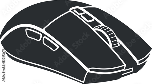 Minimalist black and white vector illustration of a computer mouse design for technology and digital projects