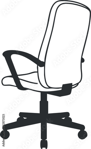 Minimalist black and white vector illustration of an ergonomic office chair designed for modern workspace environments