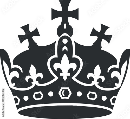 Elegant black and white vector illustration of a royal crown, suitable for branding and design projects.