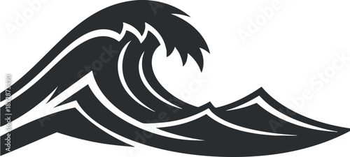 Stylized black vector illustration of ocean waves, perfect for branding, logo design, and water-themed projects