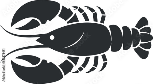 Stylized black silhouette vector illustration of a lobster, ideal for seafood menus, restaurant branding, and culinary design projects