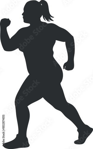 Dynamic silhouette vector illustration of a strong woman in an active pose, ideal for fitness and wellness branding.