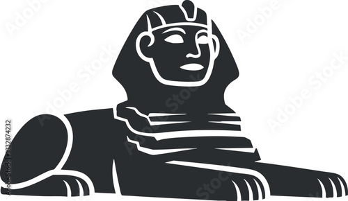 Stylized black and white vector illustration of a Sphinx, representing ancient Egyptian culture and mythology, ideal for historical design projects.