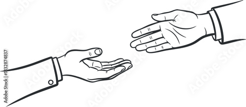 Line art illustration of two hands reaching out to each other, symbolizing support, connection, and collaboration in various contexts.