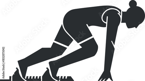 Silhouette vector illustration of a sprinter in starting position for track and field competitions, ideal for sports branding and fitness designs