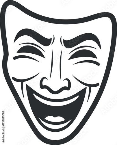 Stylized vector illustration of a smiling theatrical mask representing comedy, perfect for arts and entertainment themes