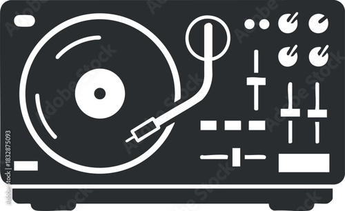 Modern flat design vector illustration of a DJ turntable for music production and entertainment projects