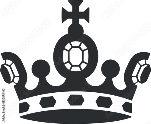 Stylized black crown vector illustration featuring ornate design elements and gemstone accents, ideal for royal-themed projects