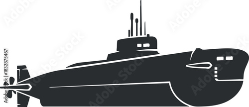 Silhouette vector illustration of a submarine in a modern flat design style suitable for military and naval themes