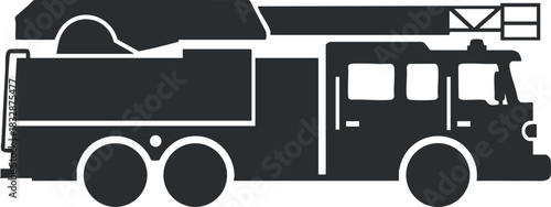 Silhouette vector illustration of a firetruck featuring a ladder and emergency equipment for safety and rescue themes