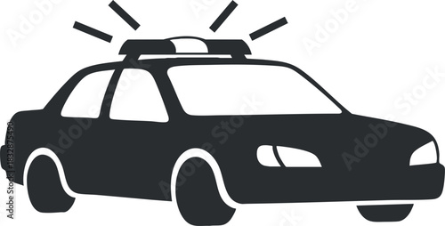 Stylized black and white vector illustration of a police car with a siren, ideal for law enforcement and emergency services design.