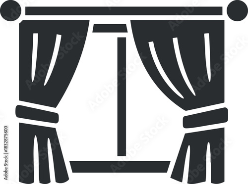 Stylized black and white vector illustration of decorative window curtains for interior design and home decor projects