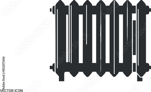 Stylized black and white vector illustration of a radiator icon for home heating design and energy concepts