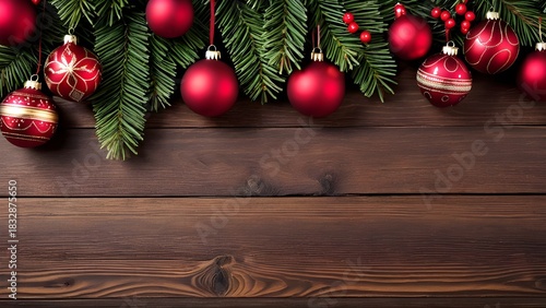 (Focus on Warmth & Classic Feel)
Rustic Wood & Ruby Red Charm:
A Classic Christmas Border for Your Festive Greetings.