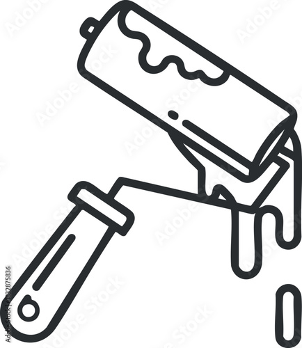 Minimalist outline vector illustration of a paint roller dripping paint, ideal for home improvement and renovation projects