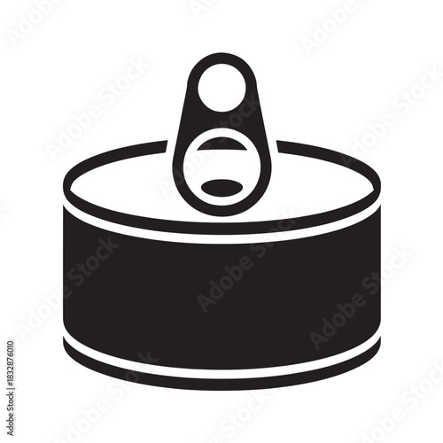 Black and white can illustration simple vector drawing of a food container isolated on white background