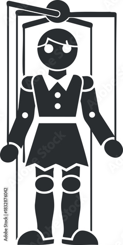 Stylized vector illustration of a puppet marionette with strings, perfect for theatrical design projects and entertainment themes