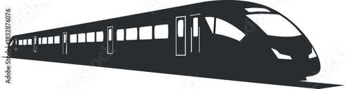 Minimalist black and white vector illustration of a modern high-speed train silhouette for transportation and travel design projects