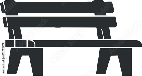 Minimalist black and white vector illustration of a park bench, suitable for outdoor design projects and urban decor