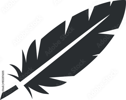 Minimalist black vector illustration of a feather suitable for creative design, branding, and artistic projects
