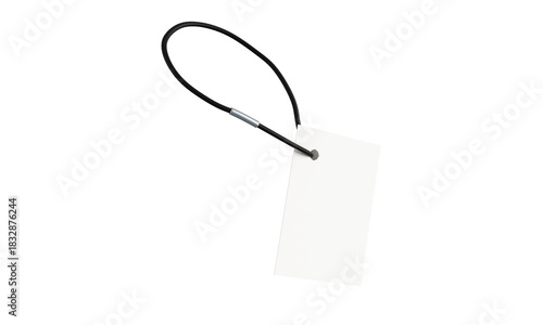 Blank White Tag with Black String on White Background