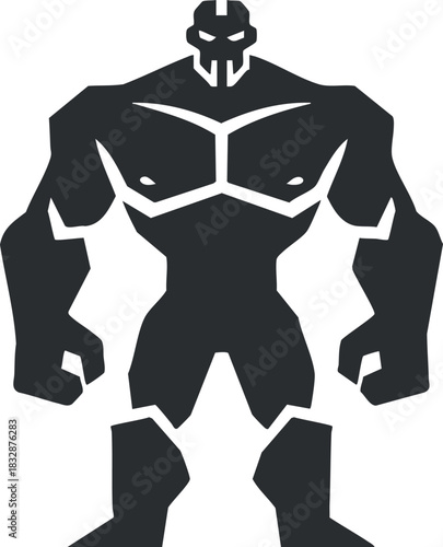 Stylized geometric vector illustration of a powerful superhero character in a bold black and white design for branding and creative projects