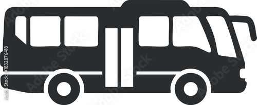 Stylized black and white vector illustration of a bus design for transportation and urban travel contexts