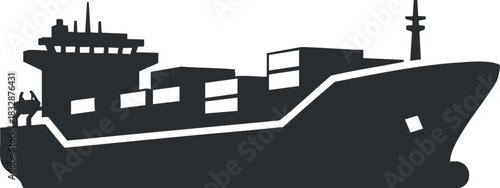 Silhouette vector illustration of a cargo ship for maritime transport and logistics design projects