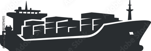 Modern silhouette vector illustration of a cargo ship with containers for logistics and shipping industry projects